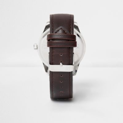 Dark brown leather look strap watch